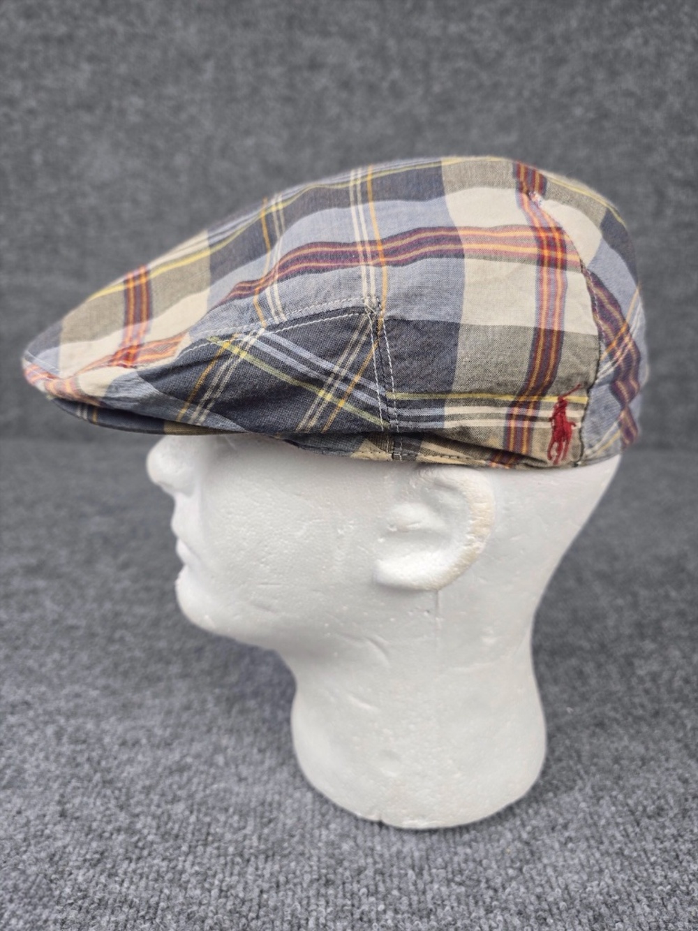 Vintage Polo Ralph Lauren Madras Check Plaid Flat Cap S/M Great Condition